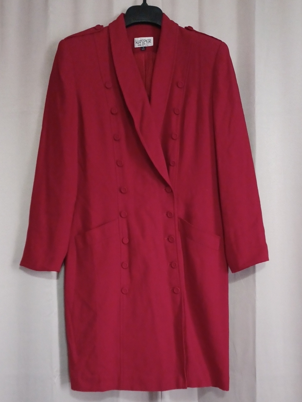 Vintage Kasper Red Double Breasted Coat Dress 80s Power Dressing Pockets